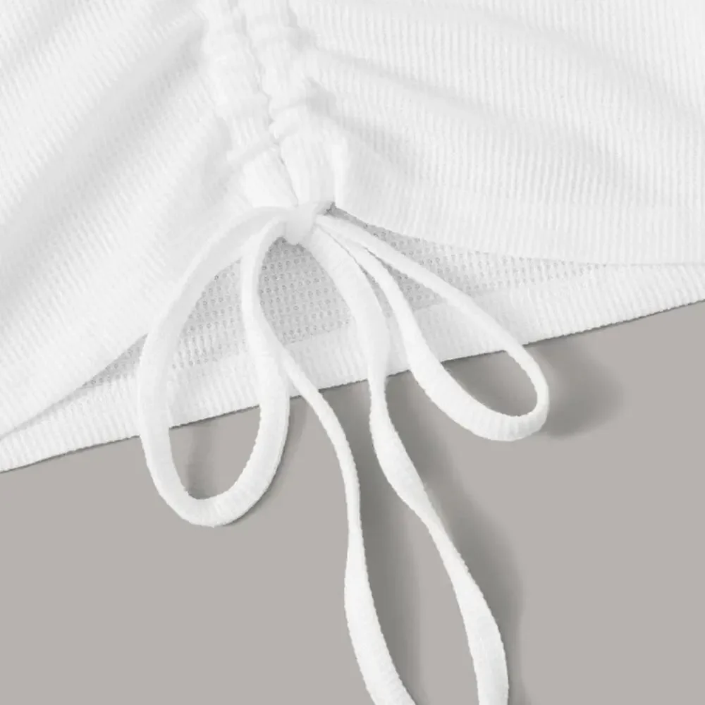 Drawstring front raglan sleeve white crop top size large NWOT (shein)
